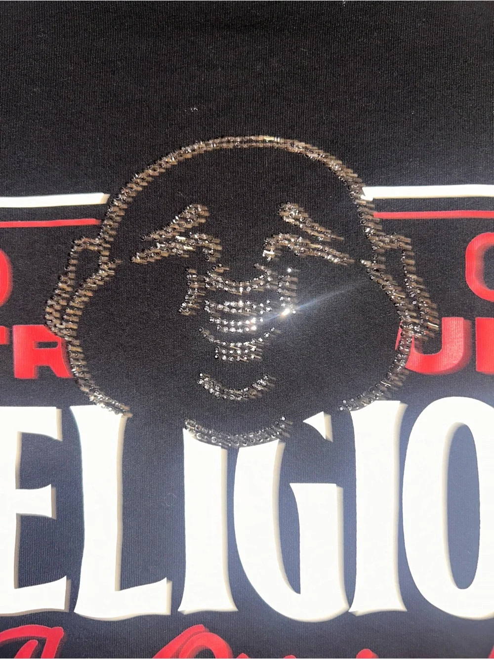 True Religion Black Short-Sleeve Tee with Rhinestone Horseshoe